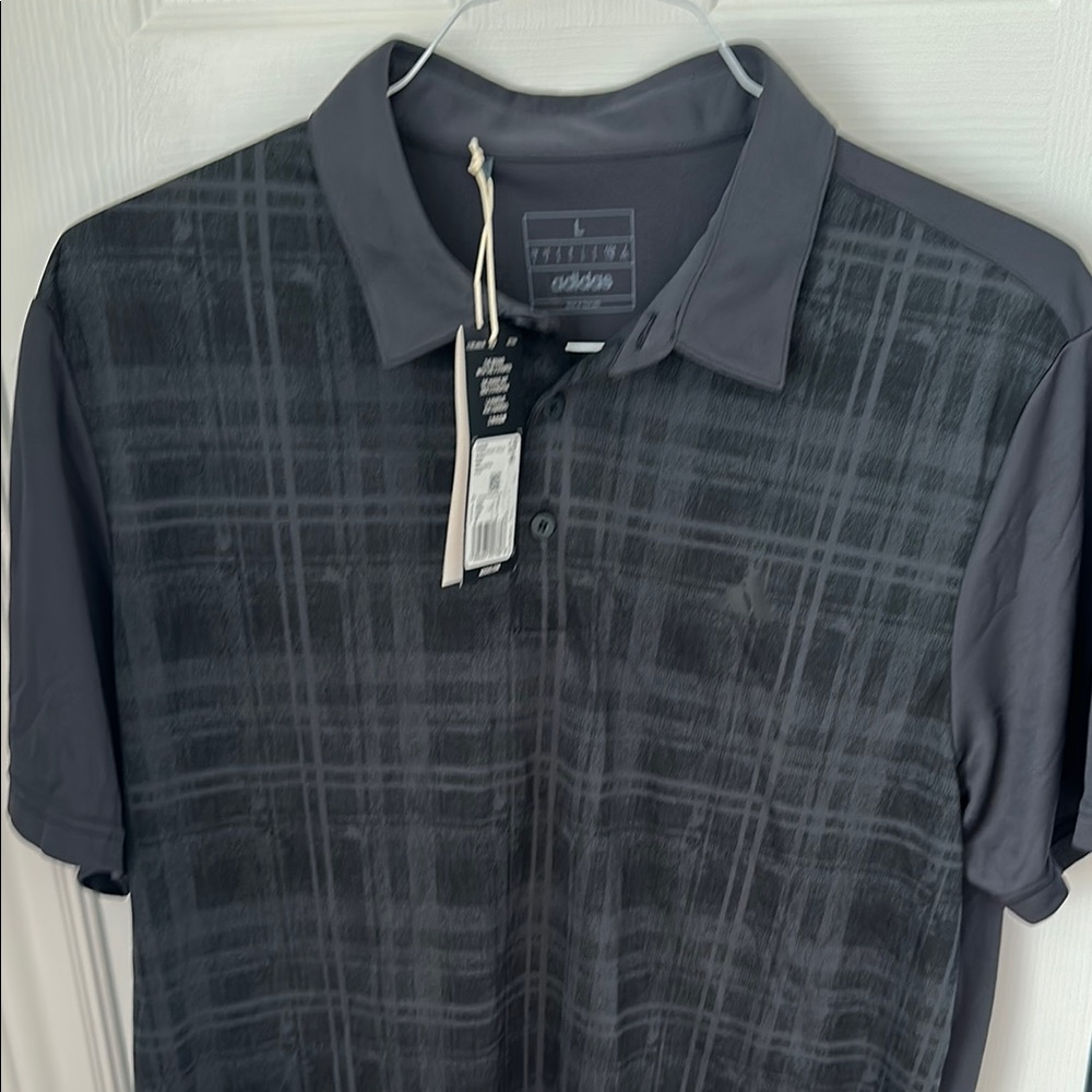 Adidas Golf Charcoal Checkered Polo Shirt Size L. Still with Tags.
